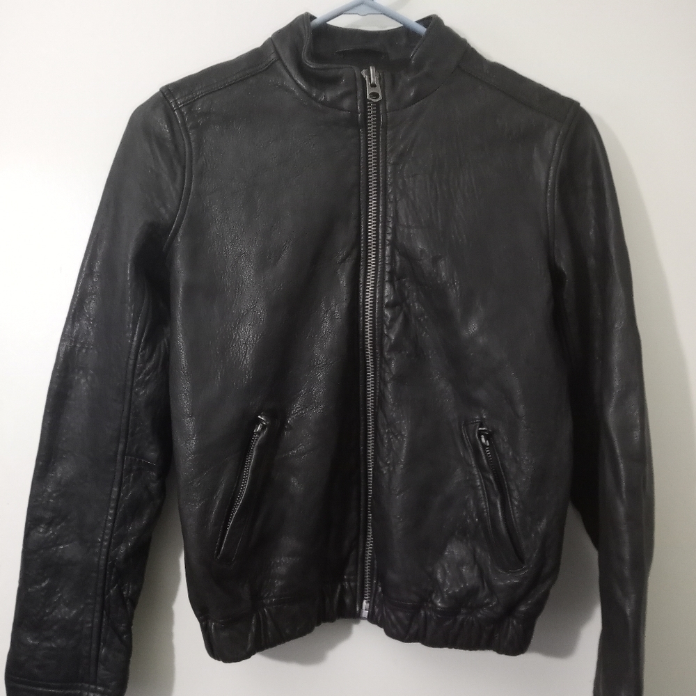 Elena Gilbert Style Lucky Brand 100% real Lamb Leather Zip up Jacket. Black.